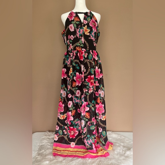 Nicole Miller Dresses & Skirts - {Nicole Miller} Floral & Chain Maxi Dress Sleeveless in Black - Women's 6